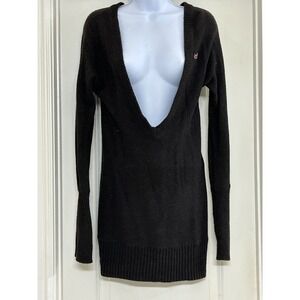 Vintage Hollister California Brown V‎ Neck Long Sleeve Sweater Tunic Top Size S